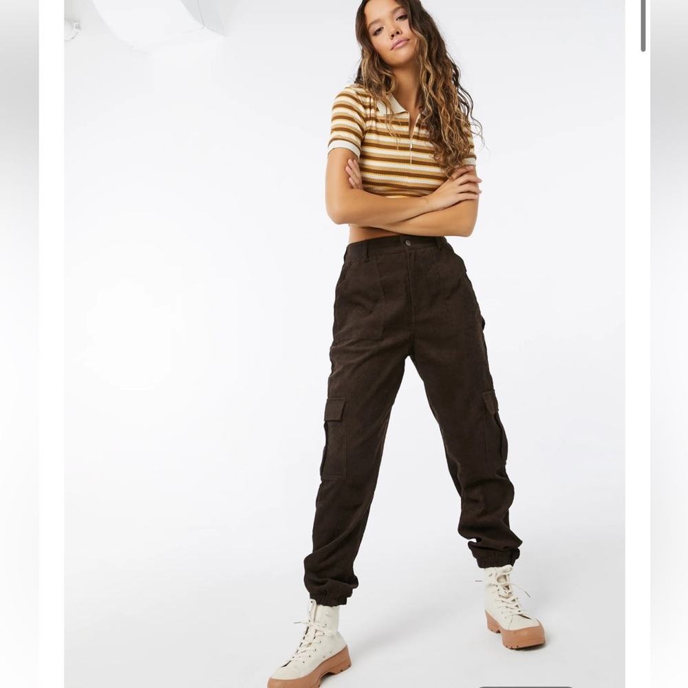 Ardene Corduroy Carpenter Joggers Pants Brown - Picture 1 of 9